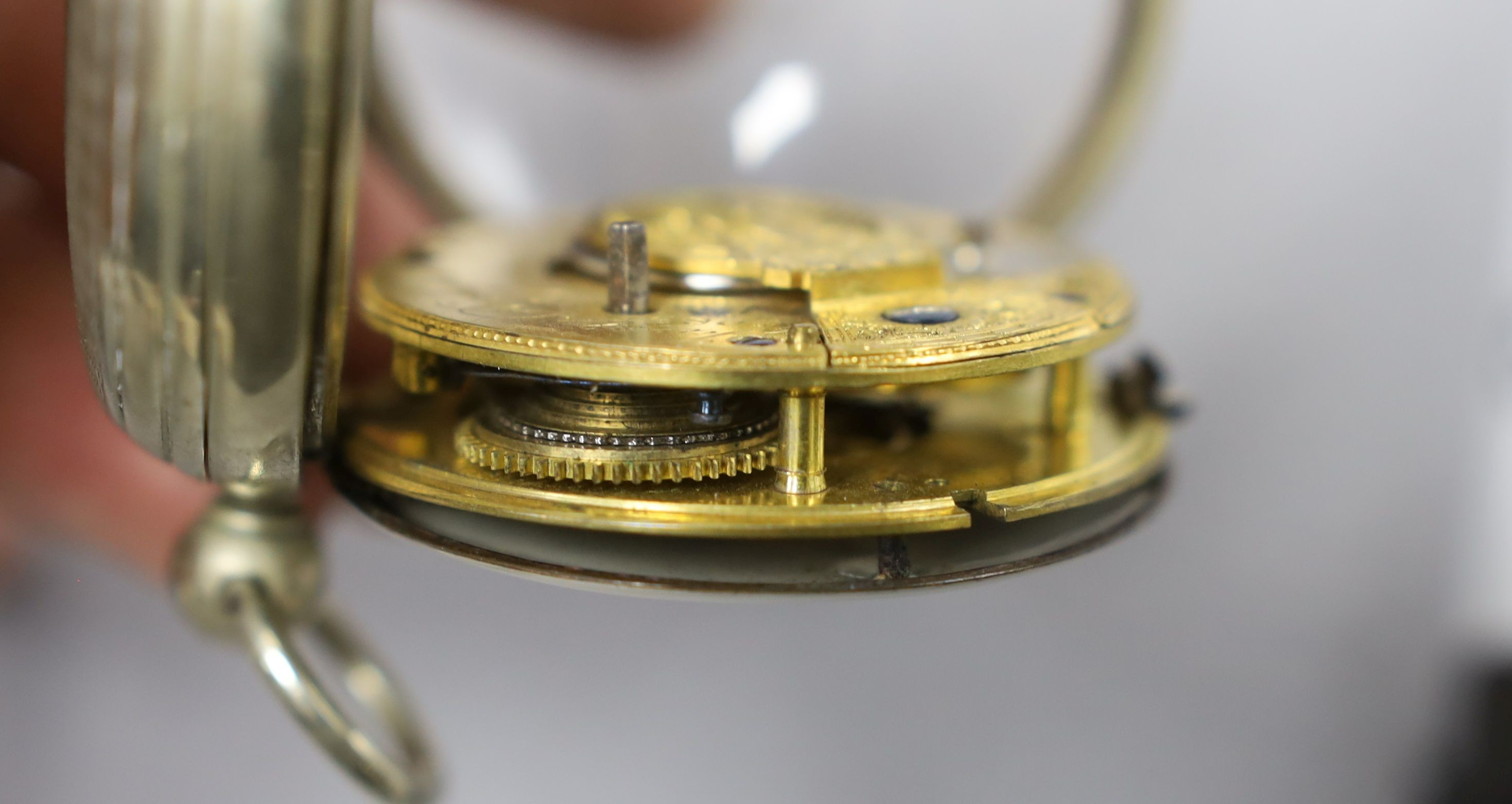 Three base metal pocket watches including 19th century pair case by Robert Weir, Dunbar(lacking hands).